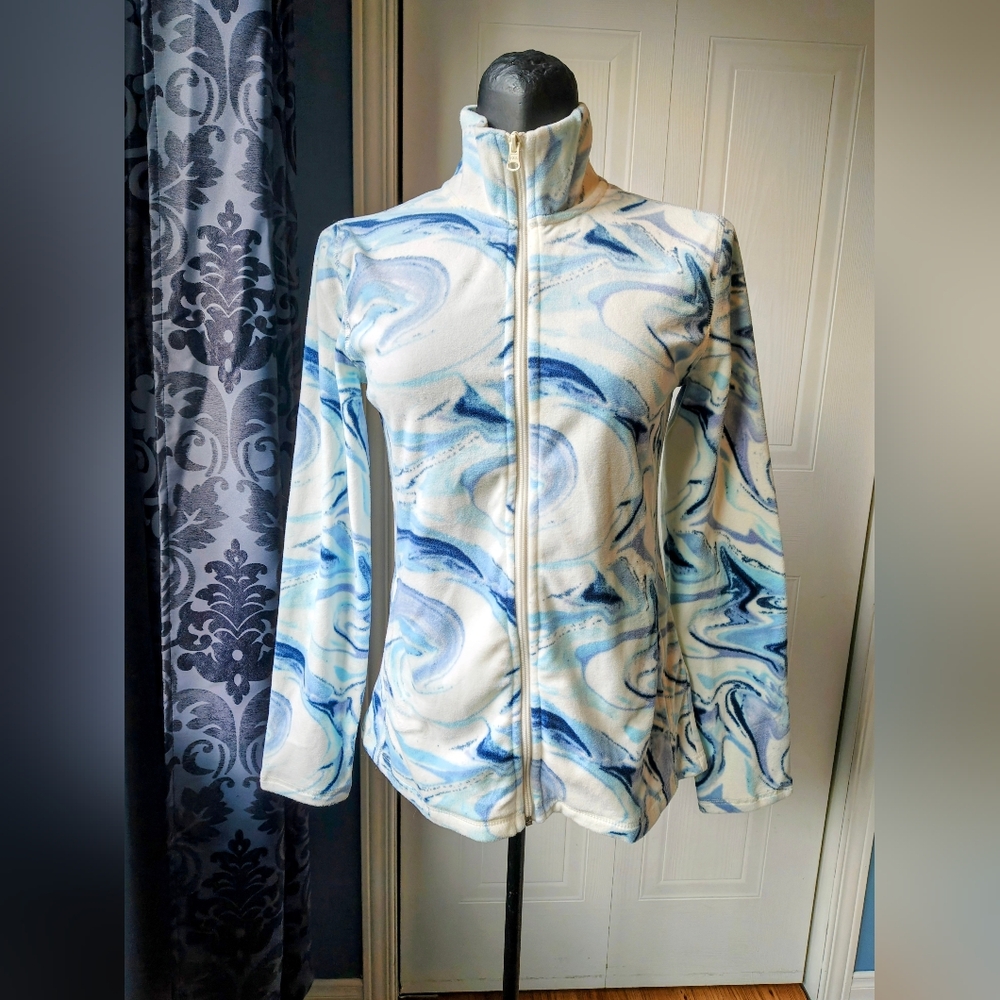 BNWT Blue and White Swirl Fleece Jacket by Joe Fresh